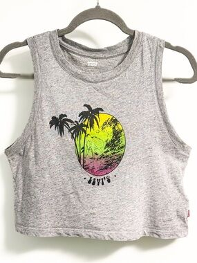 Levi’s Cropped Graphic Top Gray Palm Surf Sleeveless XS